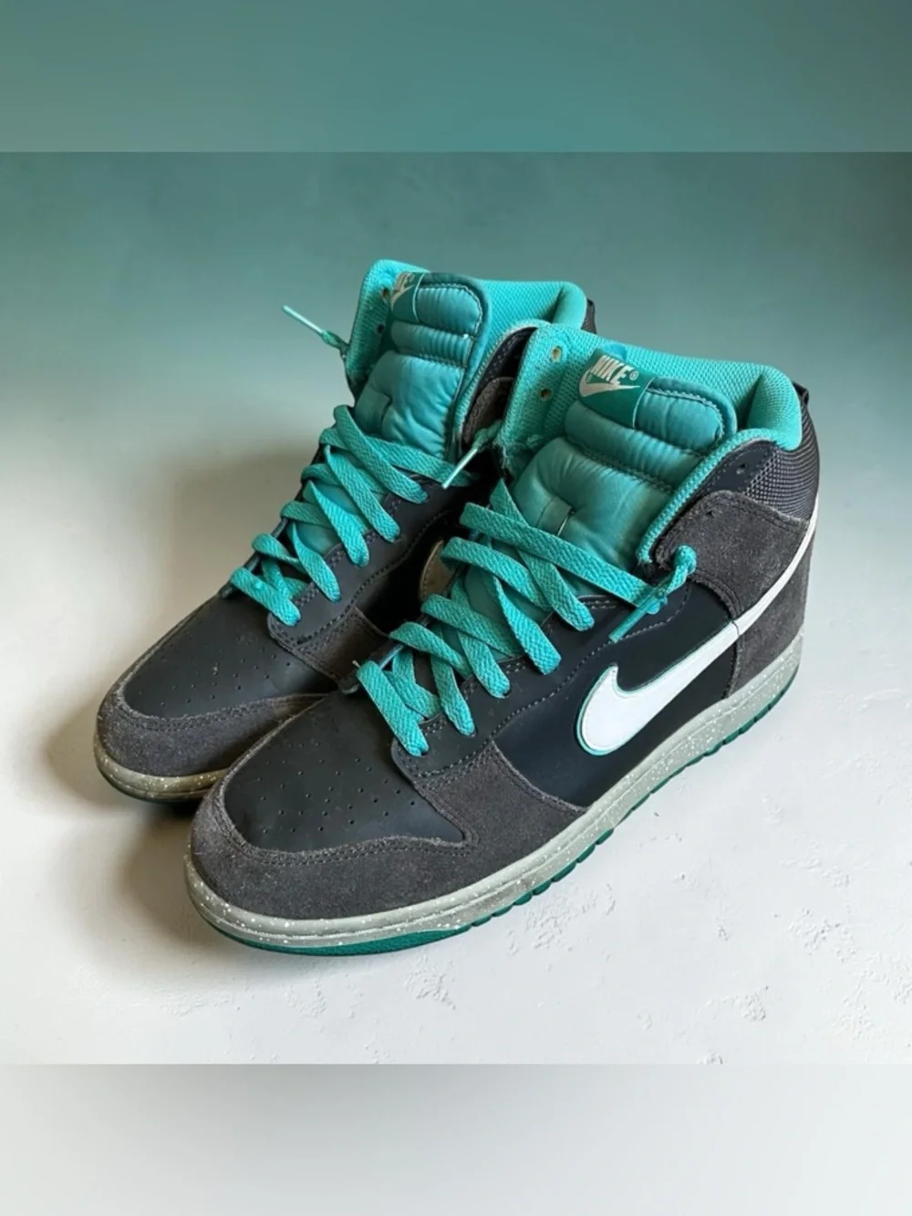 Nike Dunk High Anthracite Turquoise 2012 Sneakers 317982-052‎ Mens Size 9.5